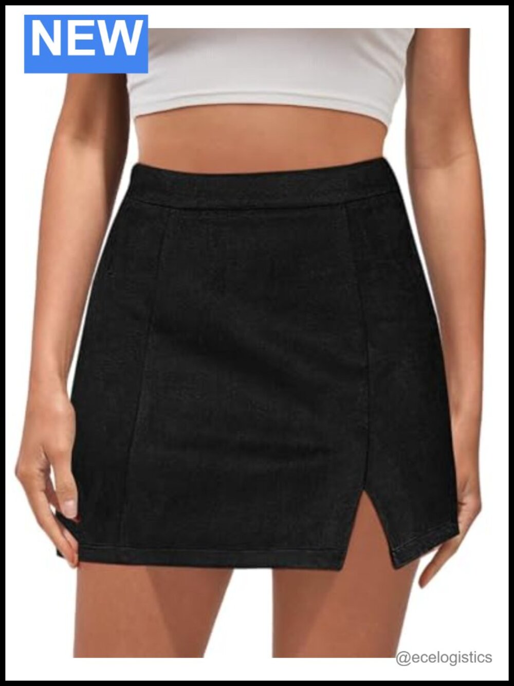 High Waisted Bodycon Side Split Mini Skirt Suede Black